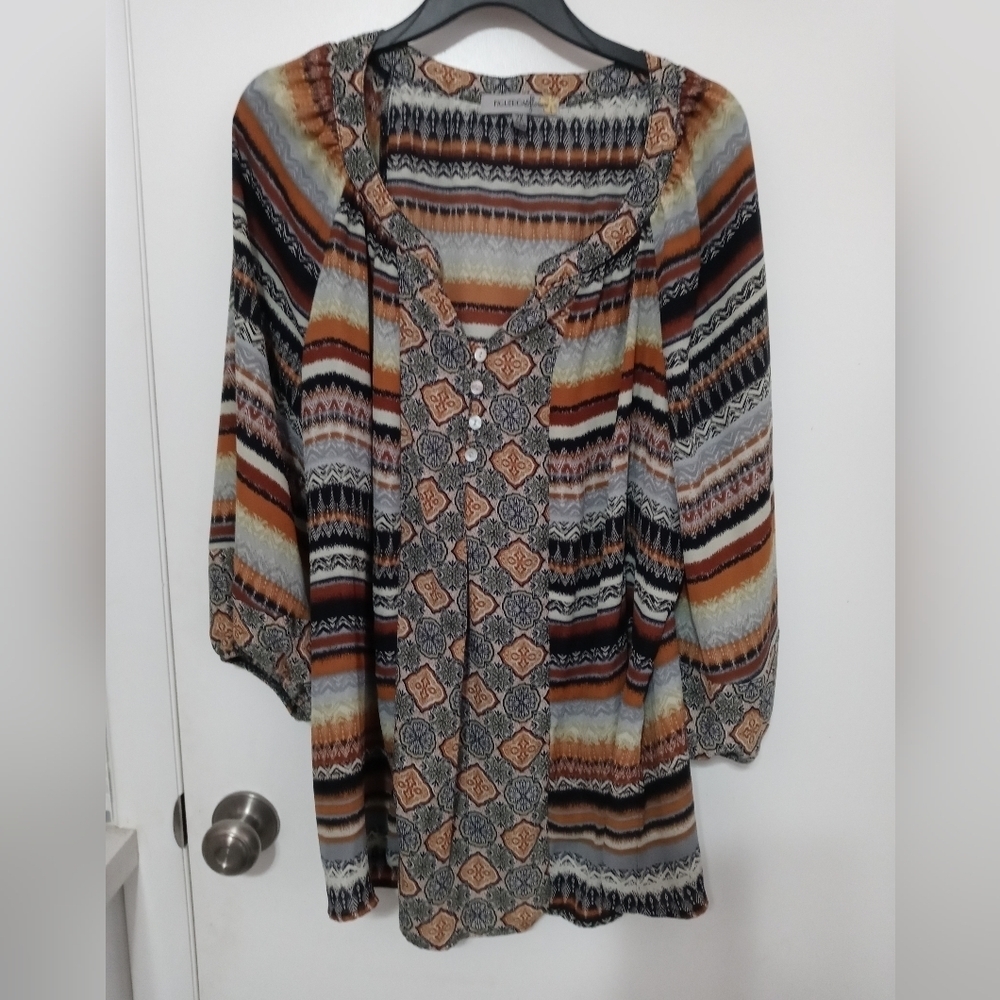 Figueroa and Flower Semi Sheer Aztec and Paisley Long Balloon Sleeve Blouse